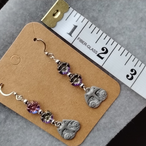 Hand Crafted Czech Glass Flower And Cat Charm Earrings - Picture 5 of 5